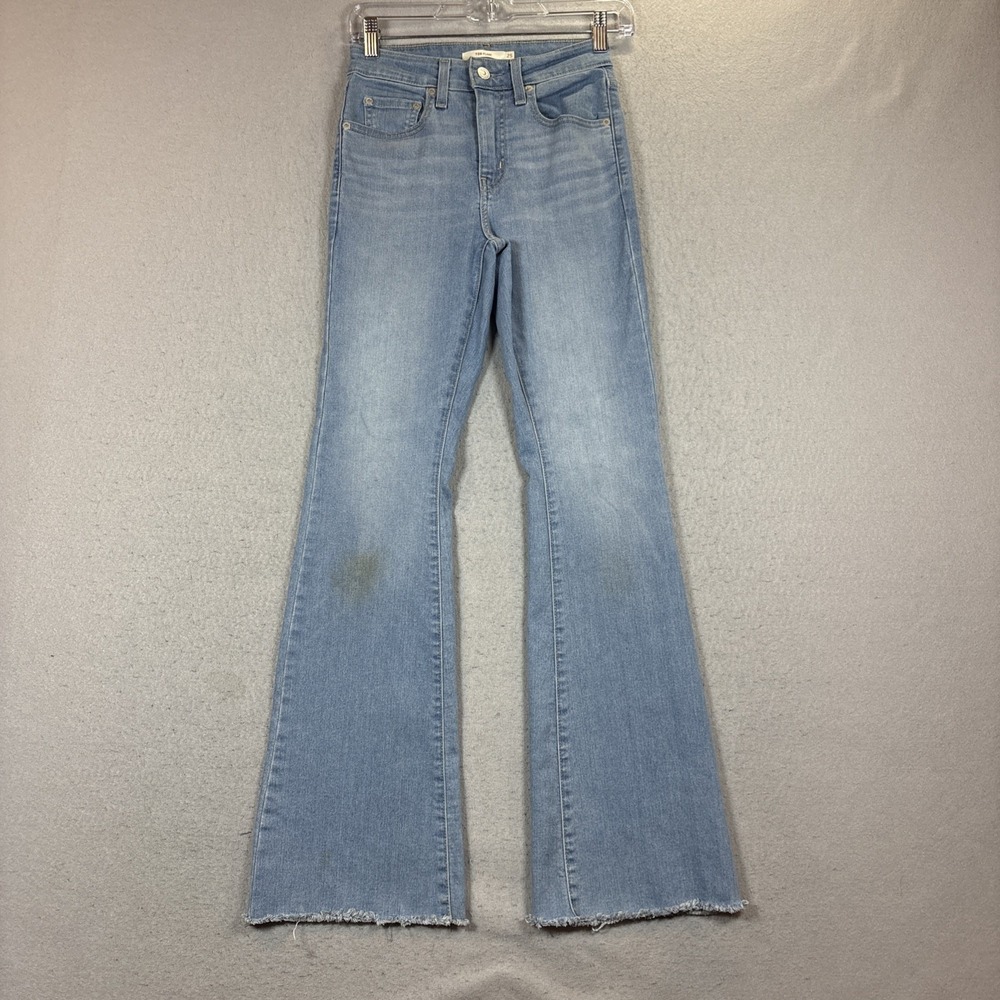 Levis Jeans Womens 25 Flare 726 Light Wash High Rise Stretch Slim Boho Raw Hem
